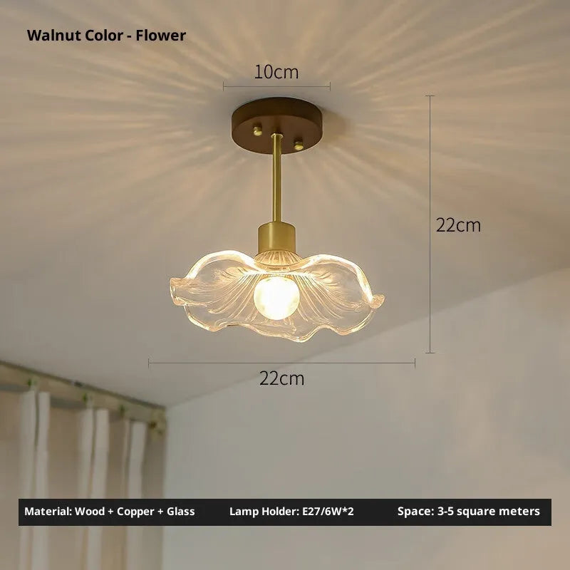 Japanese style log walnut brass ceiling lamp with tricolor variable light for entrance hallway