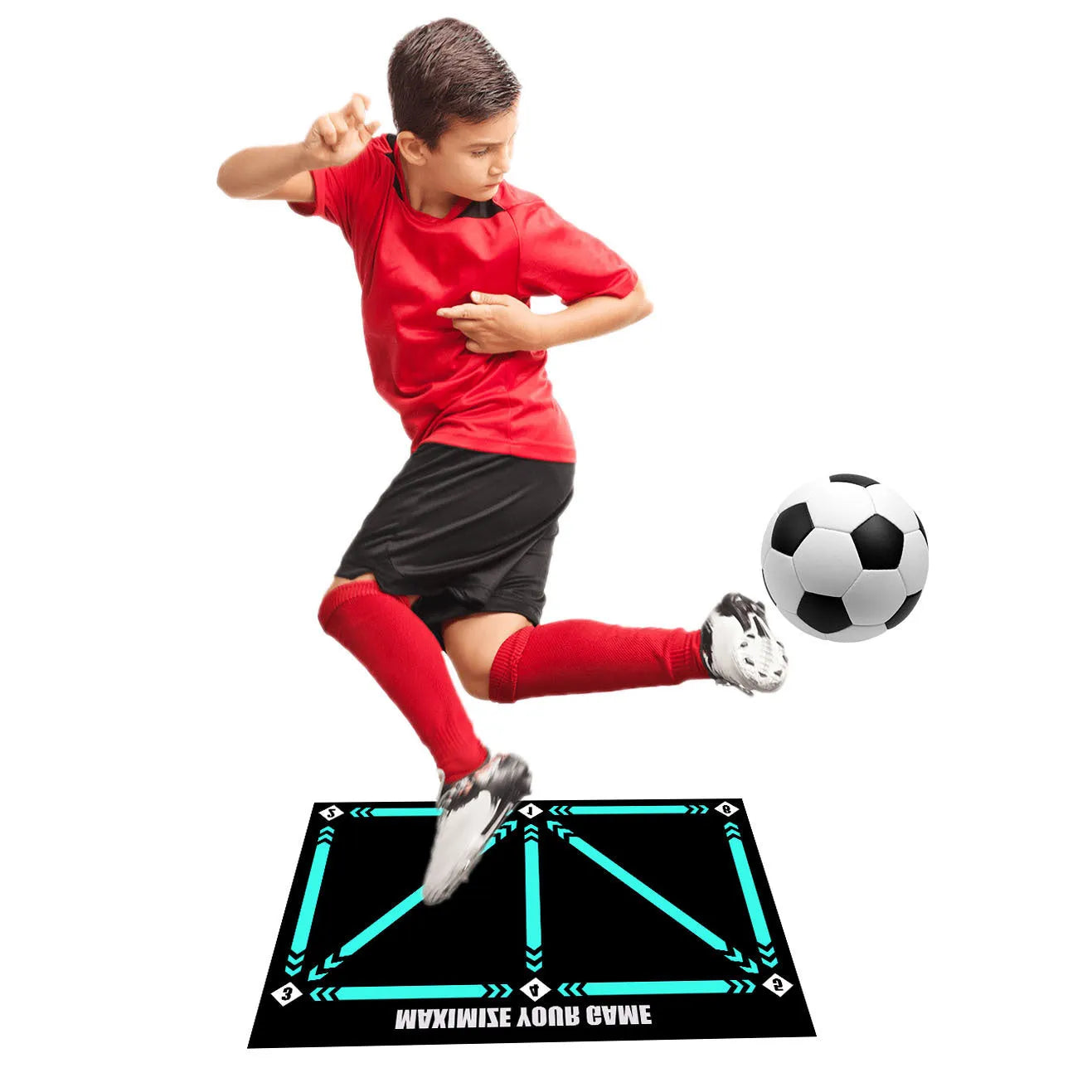 Rubber football training mat in cushion colour with socks accessory