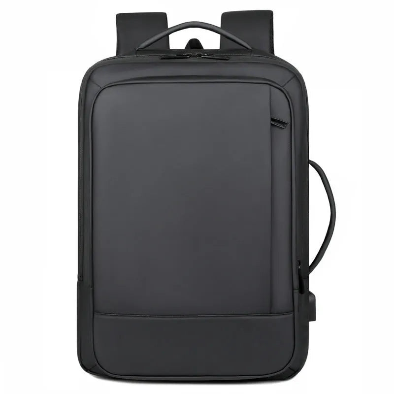 Men's large capacity waterproof Oxford cloth backpack in black with curved shoulder strap