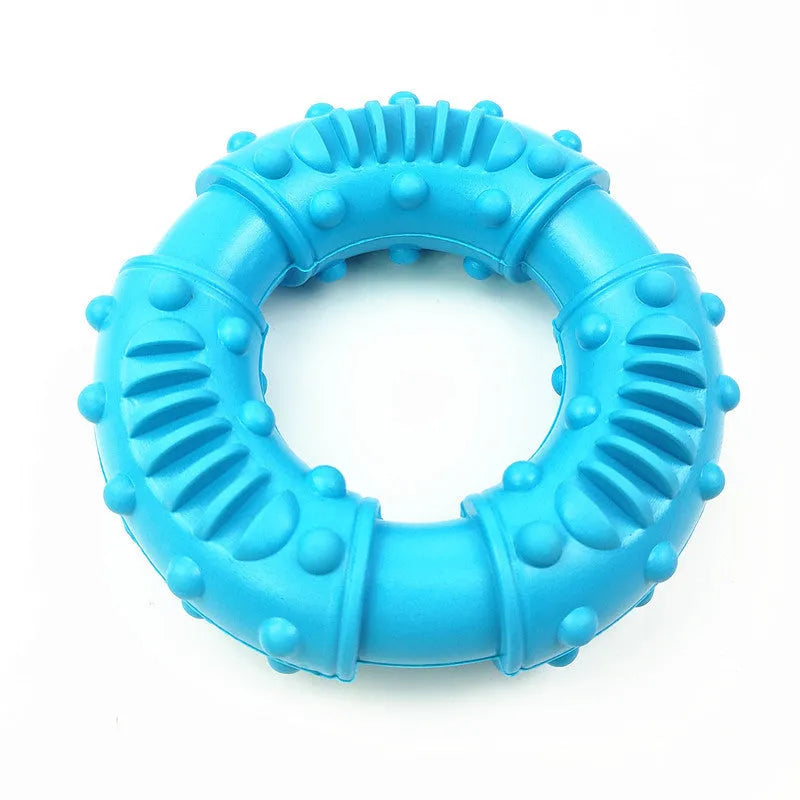 Blue dog fetching stick toy with hollow centre for chewing and lightweight floatable construction
