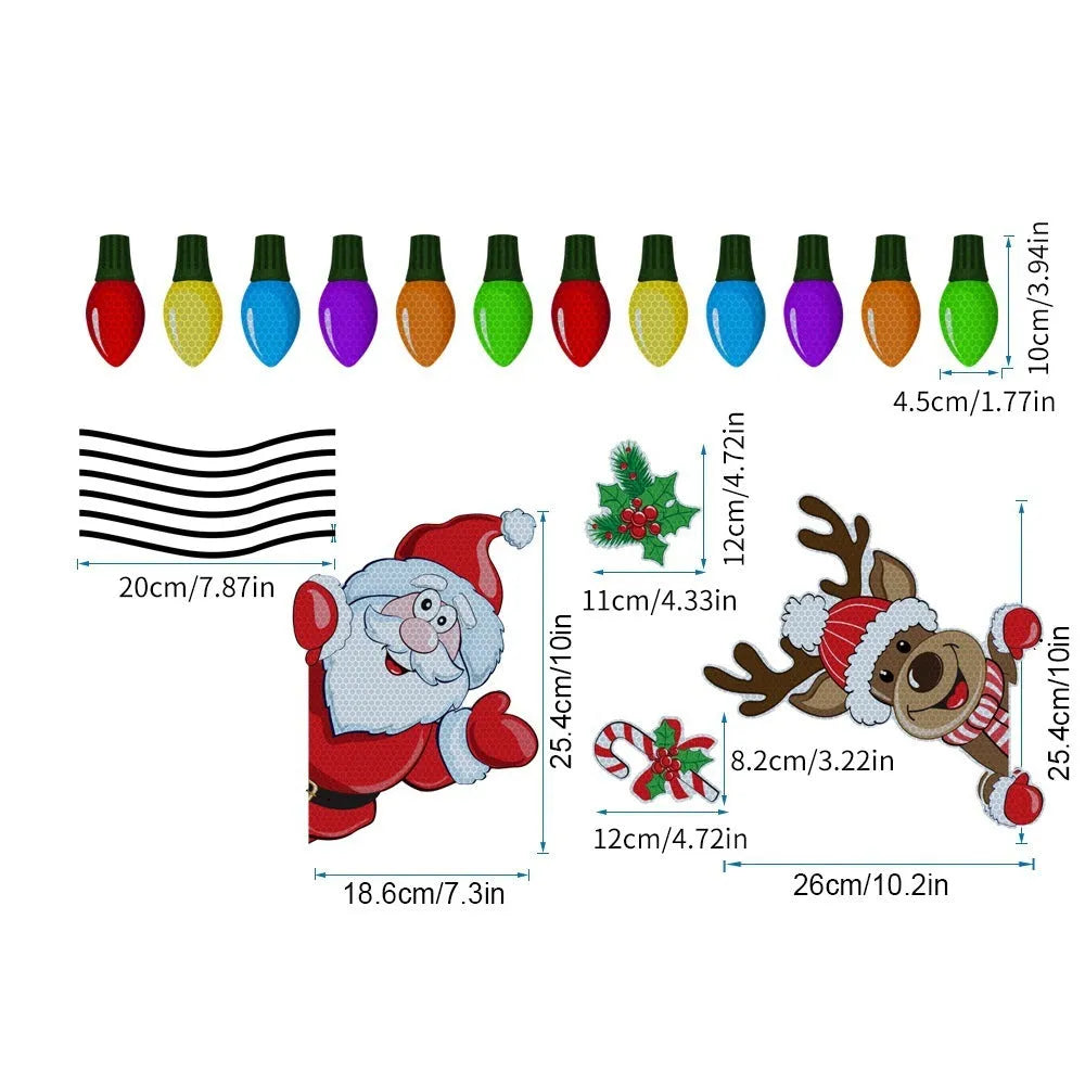 Christmas elk cartoon design reflective magnetic sticker on a metal surface.