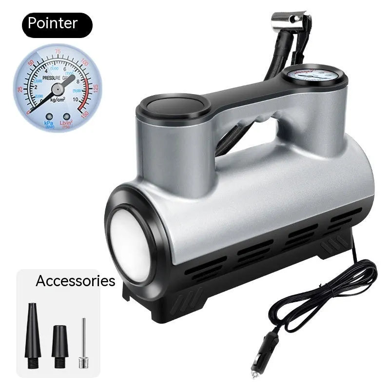 12V portable car air compressor with pressure gauge and LED light on ABS housing