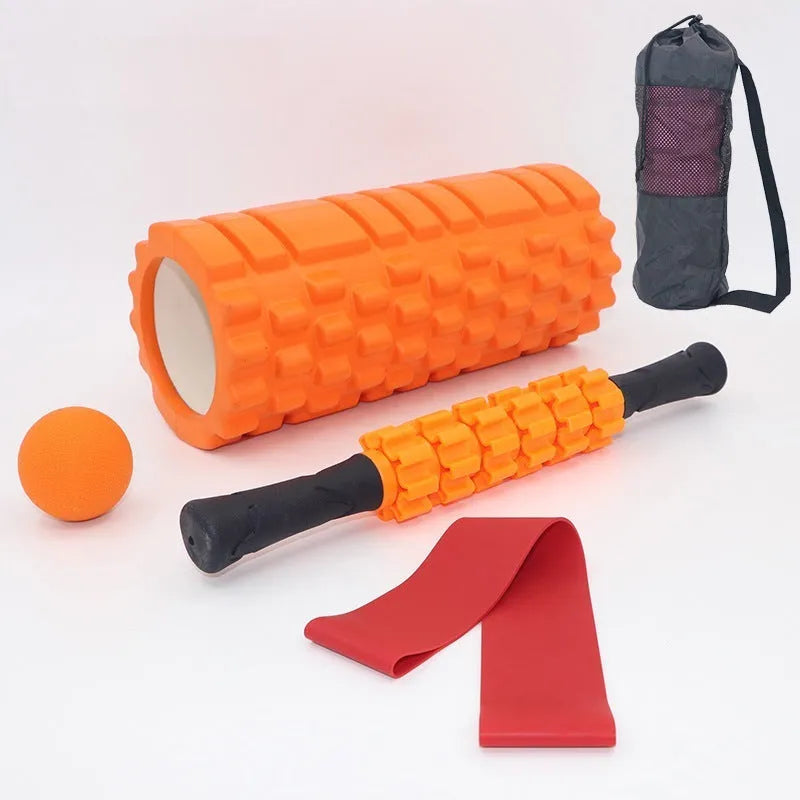 33cm black fitness foam roller massage stick with gear bar design on white background