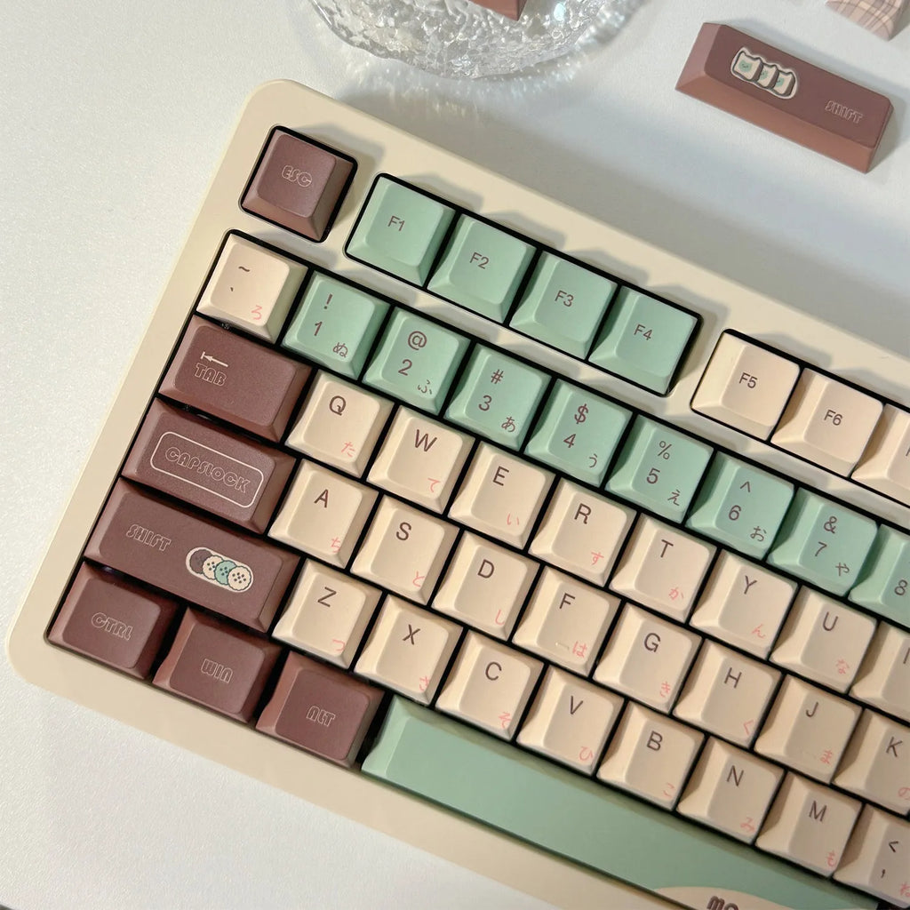 Matcha theme plastic keycap set for mechanical keyboards with five-sided sublimation printing
