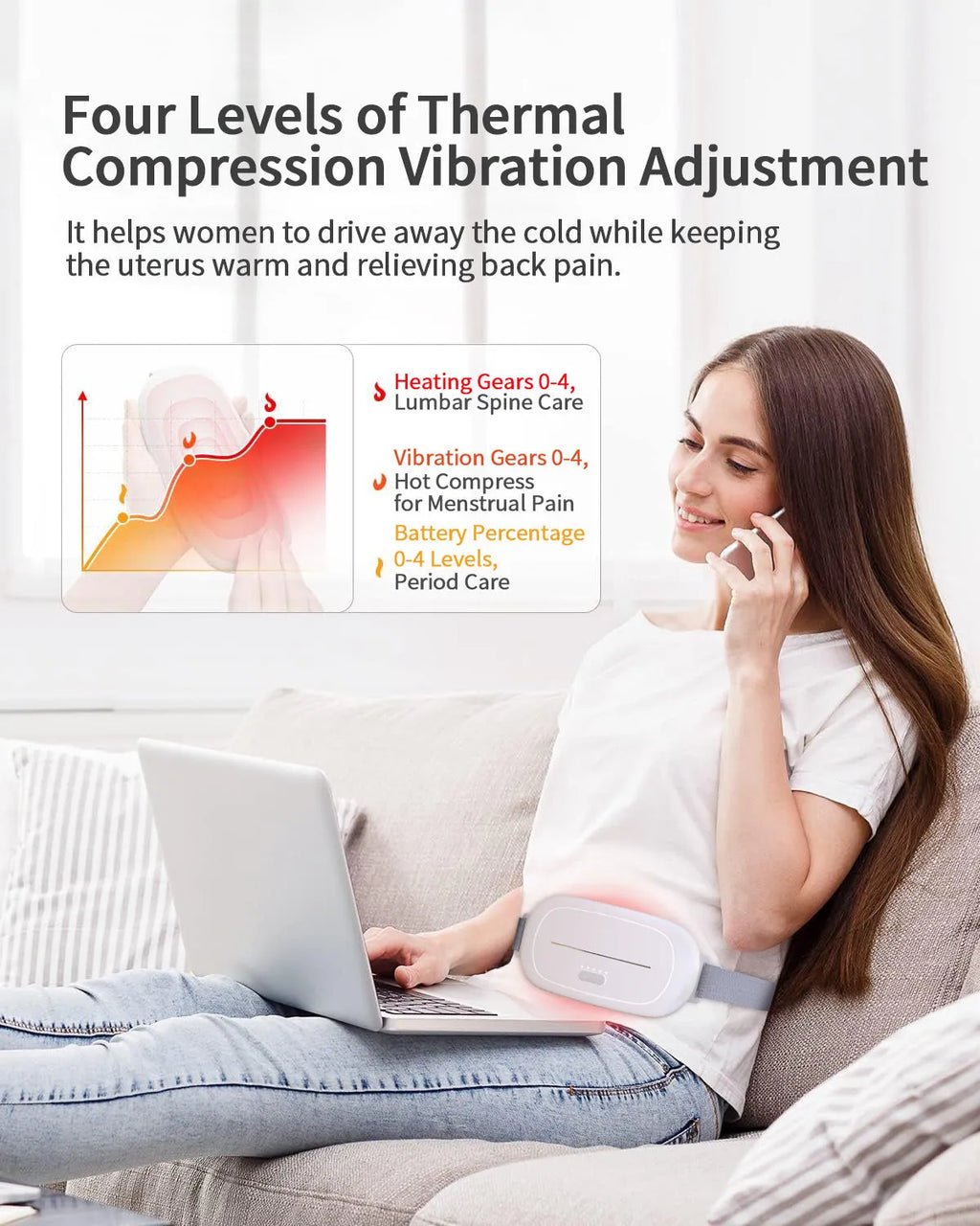 White uterine warming device with adjustable temperature control and 2-metre power cable for postpartum care