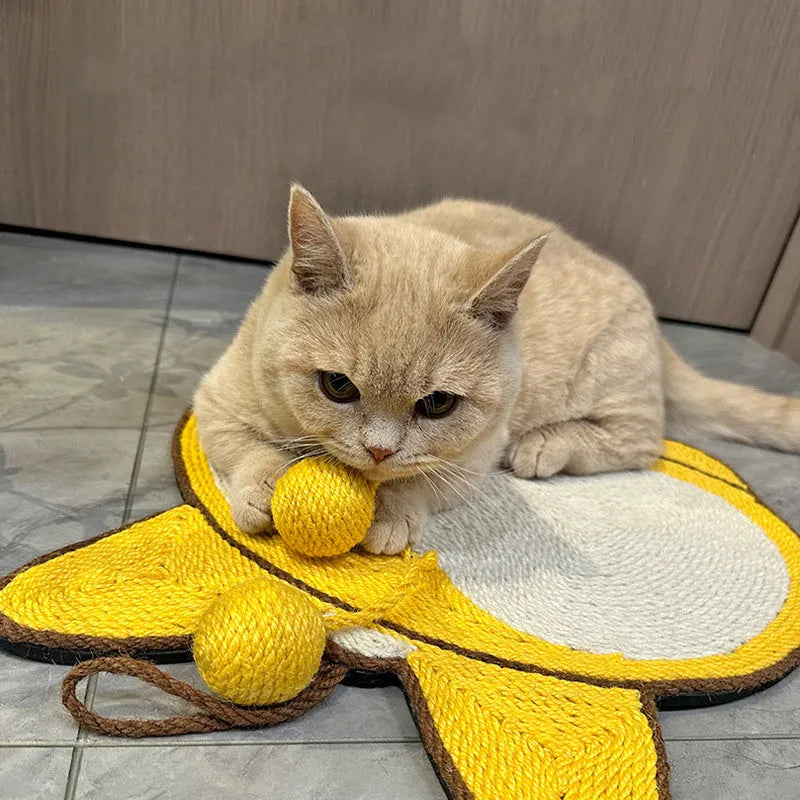 Yellow Corgi butt design cat scratching board with natural sisal surface and anti-slip EVA base