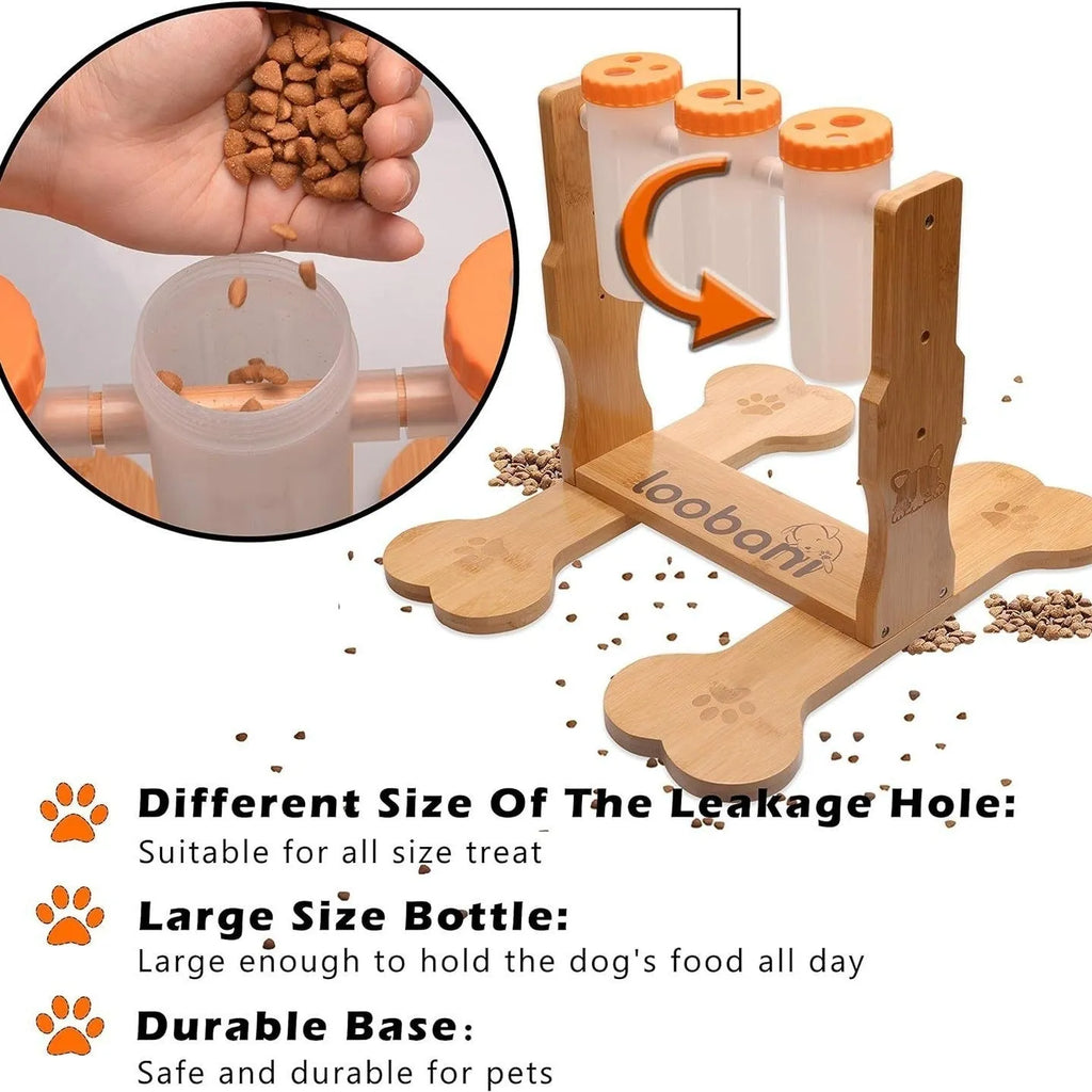 Wooden dog puzzle toy interactive feeder with natural wood colour