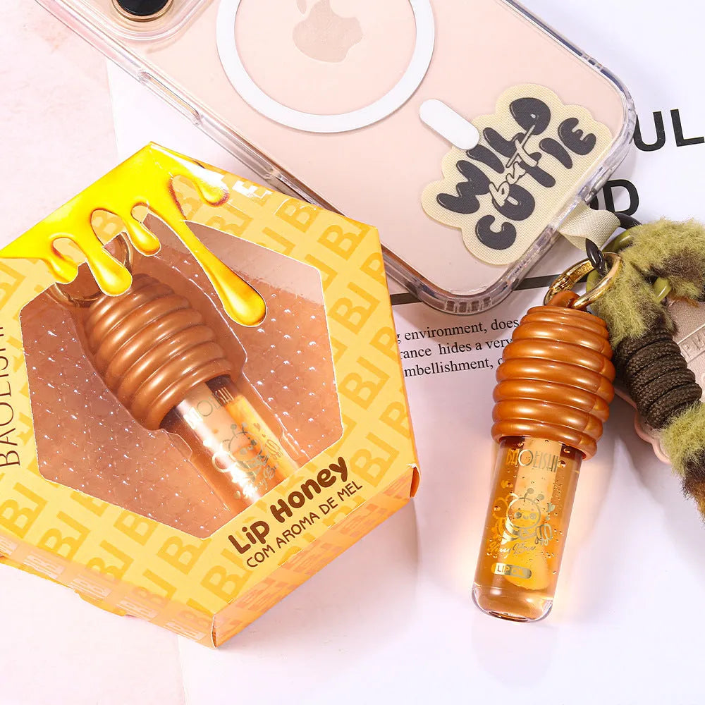 Honey lip gloss with keychain attached, portable for panier bags