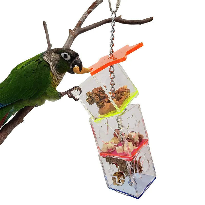 Clear acrylic bird foraging toy 32cm tall with 5x5cm base for parrots