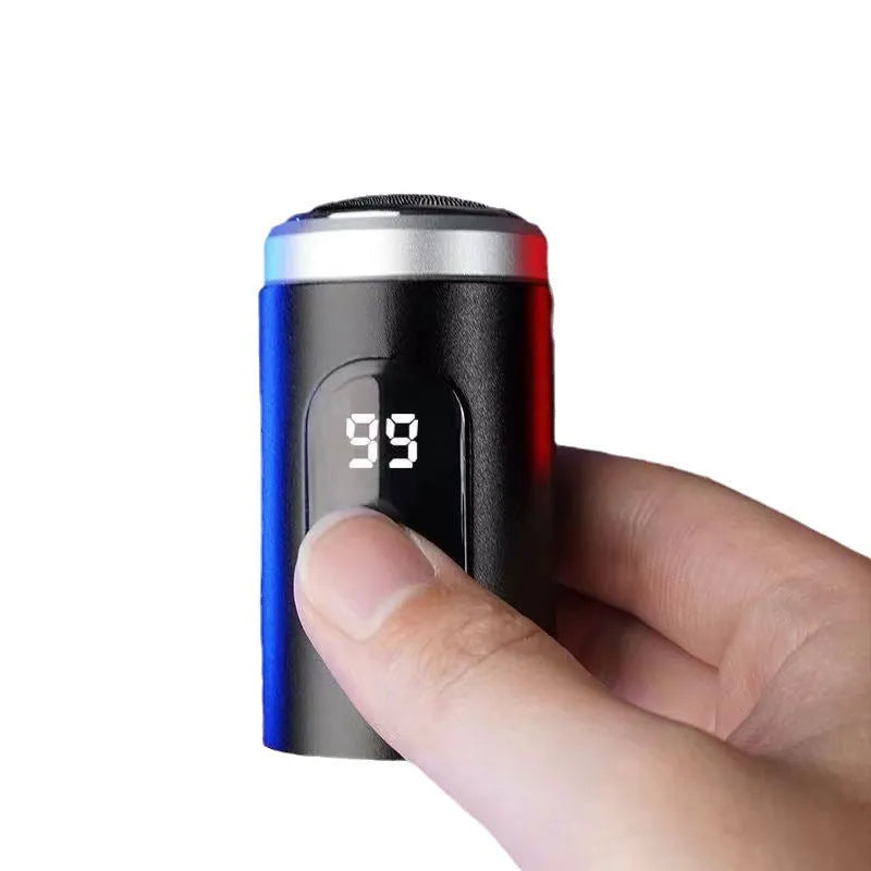 Black portable USB rechargeable electric shaver with cleaning brush and protective cover