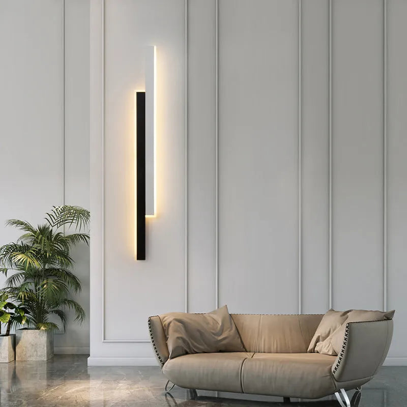 Modern simple bedside strip wall lamp with acrylic shade and three-colour LED lighting in grid-free pole design