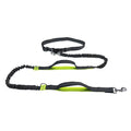 Adjustable nylon pet leash in fluorescent green, orange, and light blue on a white background