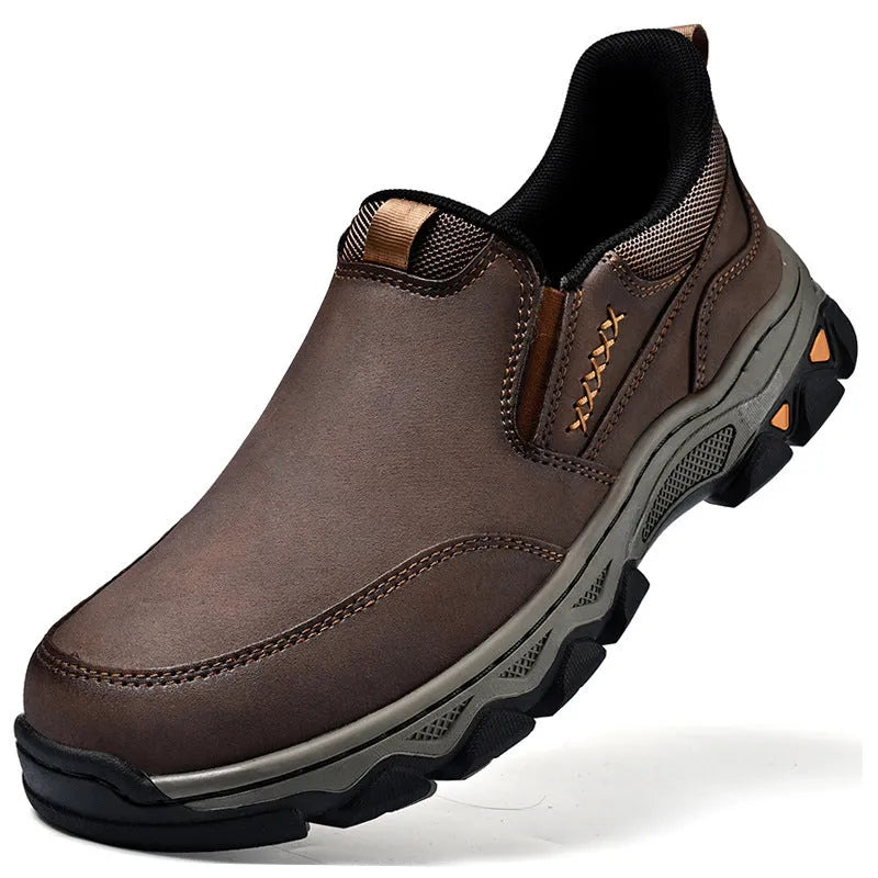 Men's casual leather shoes with rubber sole in black, brown, or grey colours