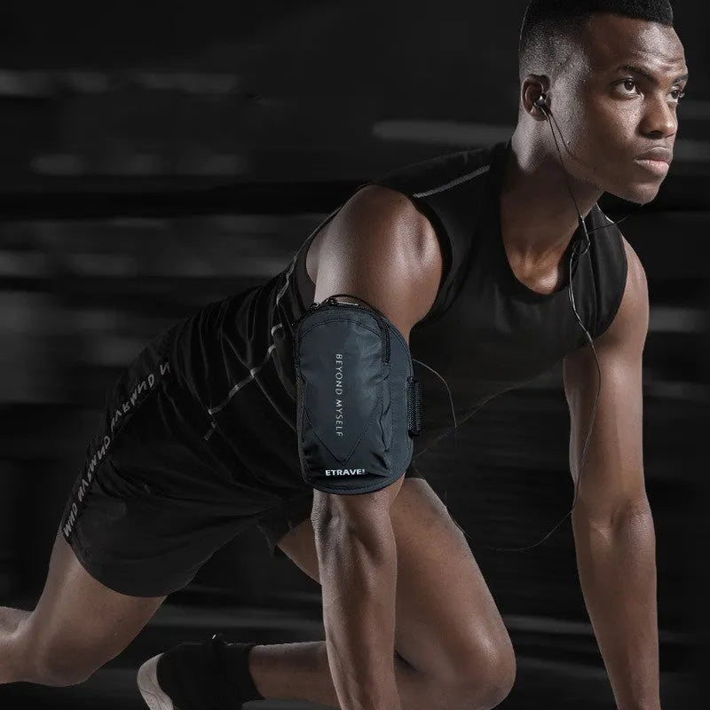 Lightweight reflective running arm band for phones up to 7 inches, shown in fluorescent yellow.
