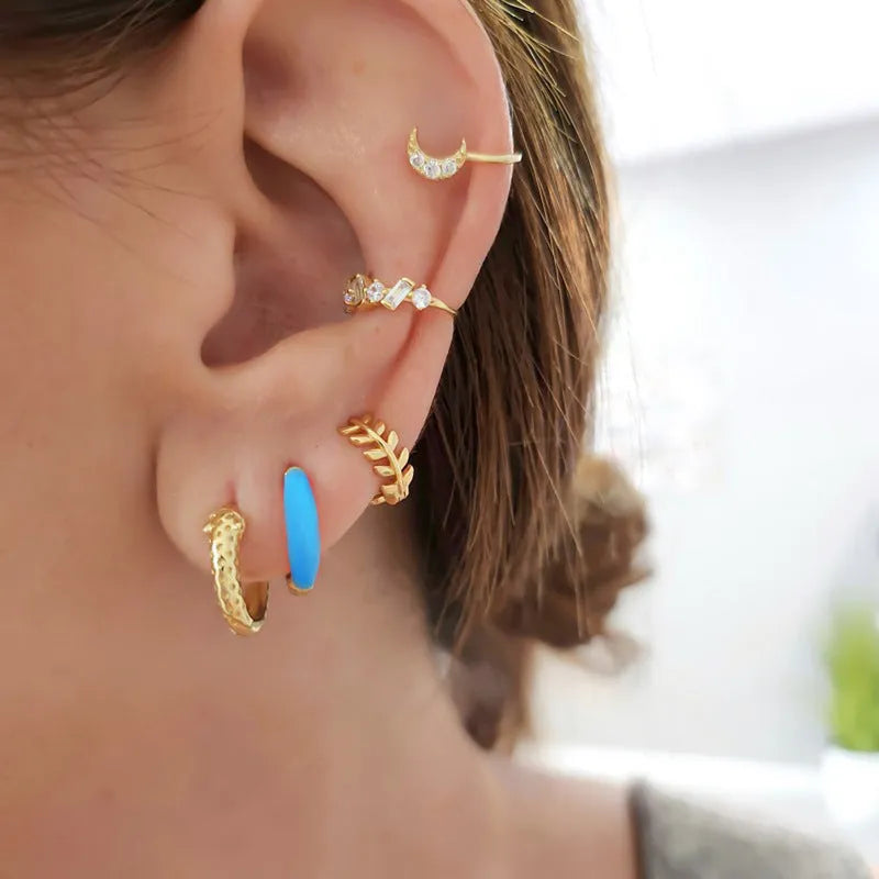 Curved oval earrings with dripping oil colour finish in geometric U-shape design