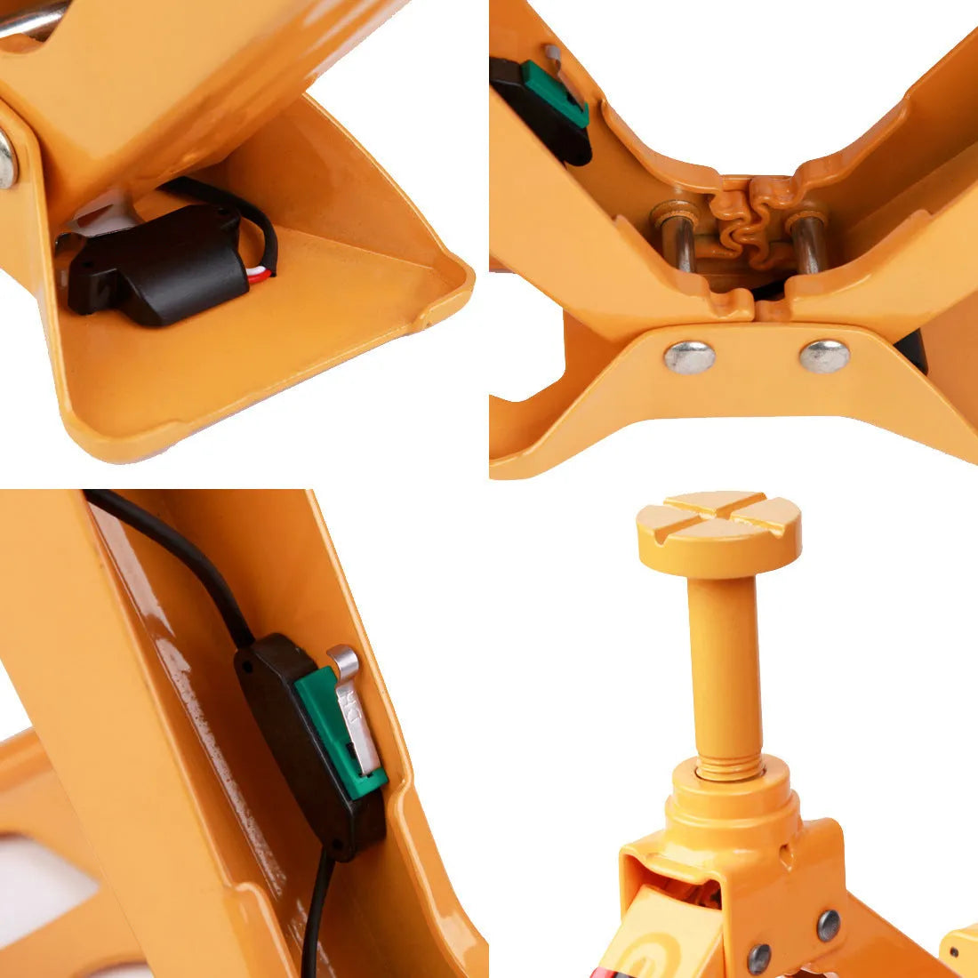 Yellow car electric jack set with hydraulic lift and electric wrench for tyre changes