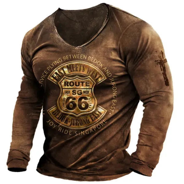 Men's slim fit polyester long sleeve T-shirt with cartoon print on front, available in multiple colours