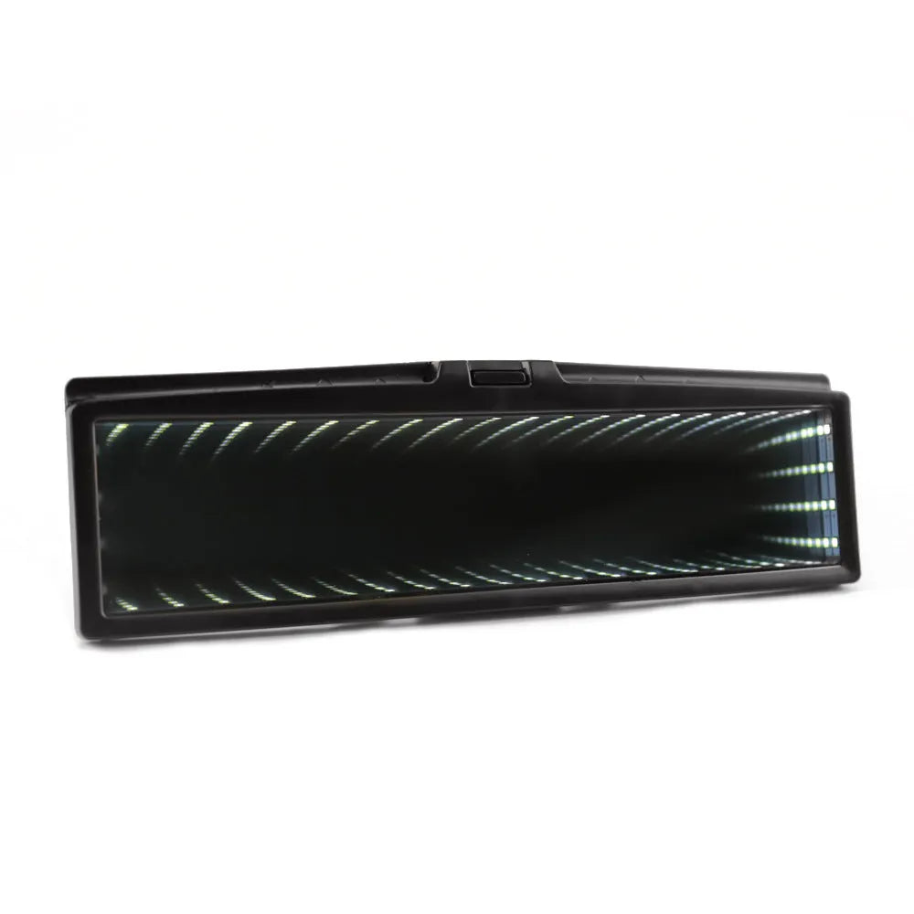 280mm wide flat car rearview mirror with anti-glare coating and colourful LED lighting in blue colour
