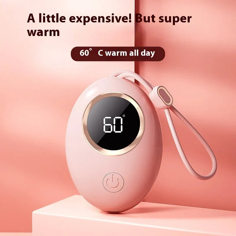 USB digital display hand warmer power bank in six colour options with aluminium heat dissipation