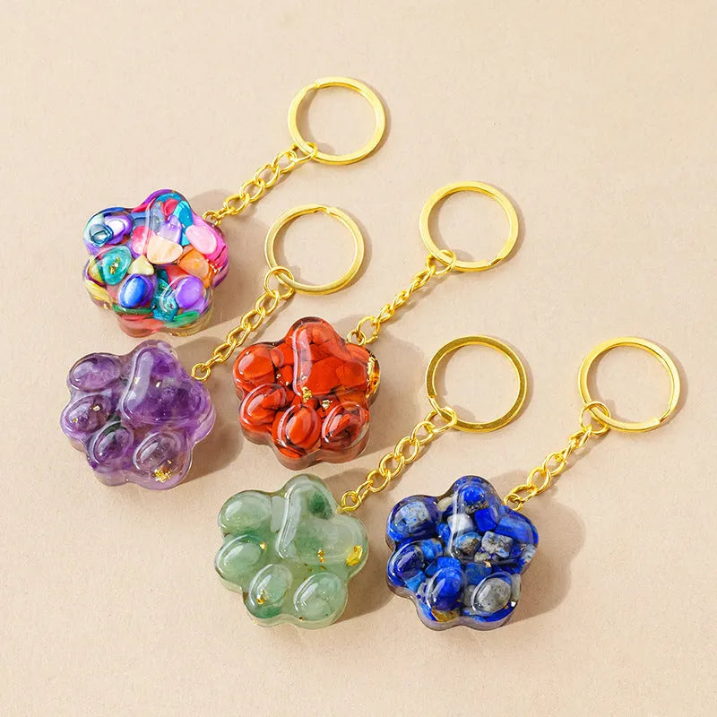 Natural crystal cat's paw keychain pendant in choice of ten stone colours including amethyst and turquoise.