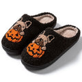 Halloween pumpkin house slippers in plush velvet with TPR memory foam soles