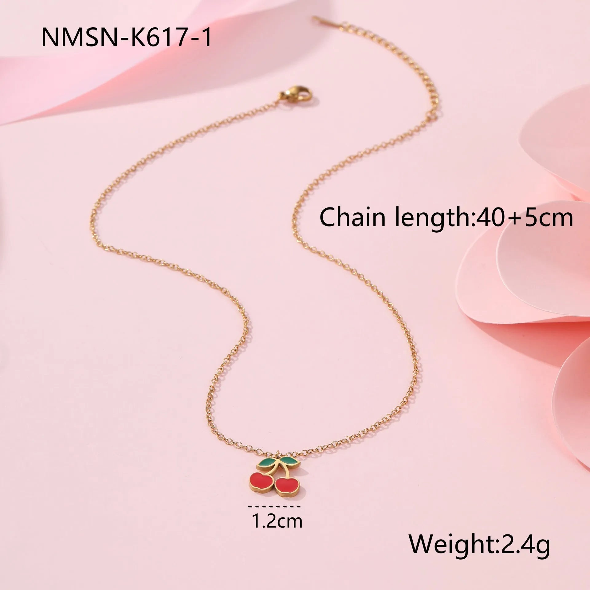 18K stainless steel cherry jewellery set with necklace, bracelet, earrings, and ring featuring geometric design