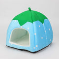 Plush strawberry-shaped pet cat nest in pink, suitable for small dogs and cats