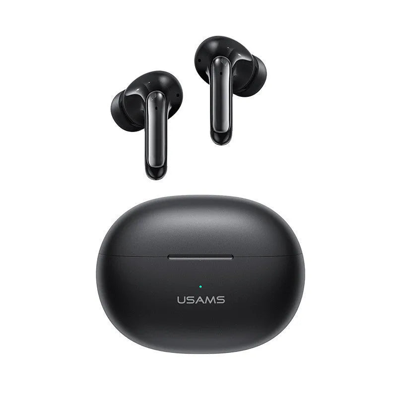 Wireless sports gaming Bluetooth headset in gradient blue colour showing compact in-ear design