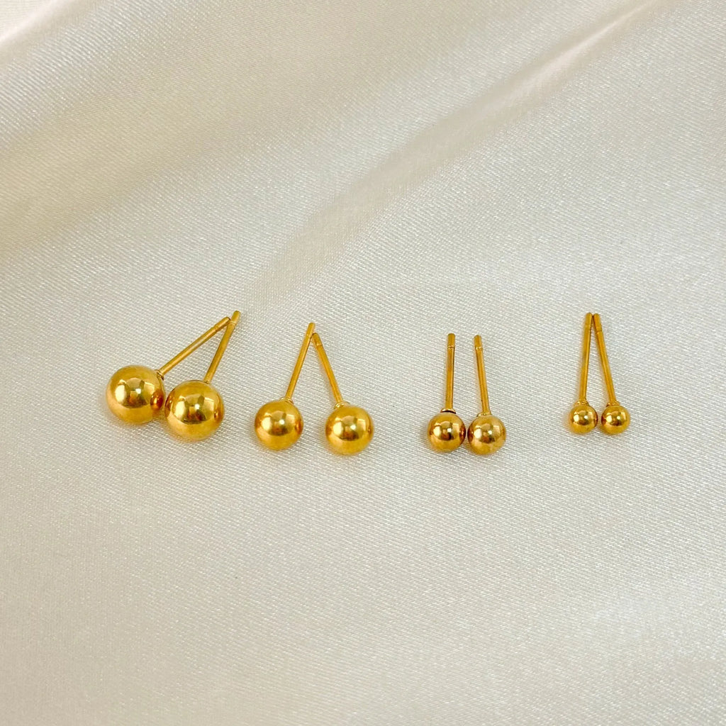 Stainless steel ball stud earrings with gold or silver electroplated finish in 3mm to 6mm sizes