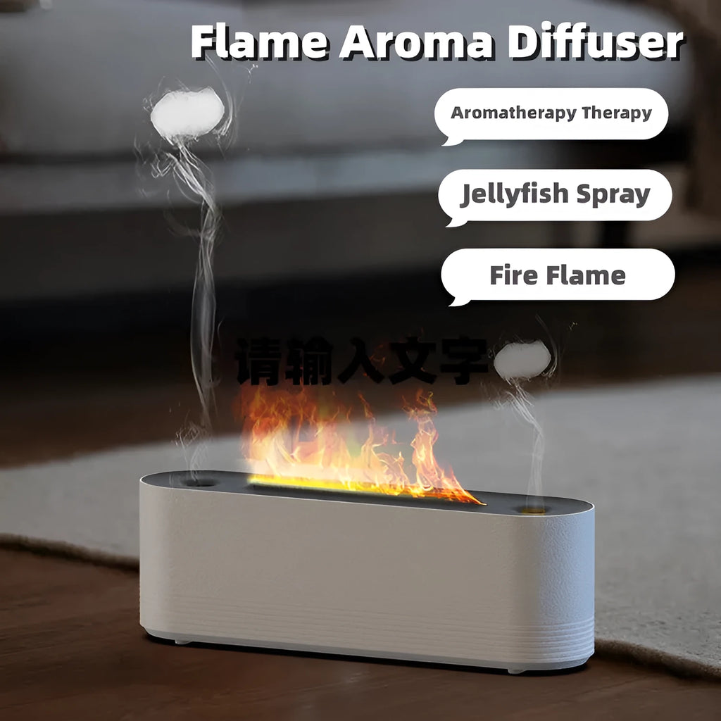 Black Flame Air ultrasonic humidifier and aroma diffuser with LED mood light on.