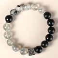 Khaki crystal couple bracelet with geometric Chinese style design measuring 10mm