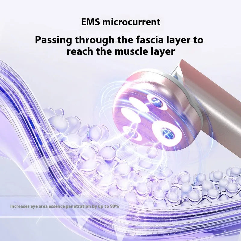 Gradient pink cats paw shaped micro-current eye massager on a white background