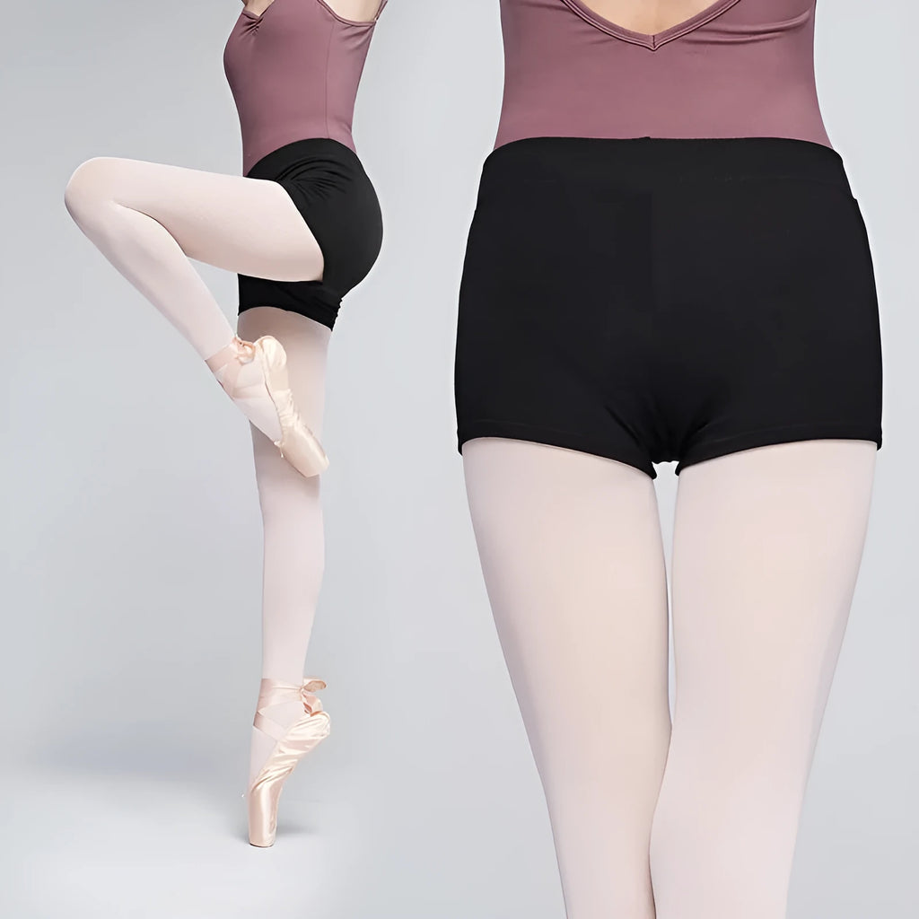 Black cotton ballet practice shorts for women, dance exercise and fitness shorts
