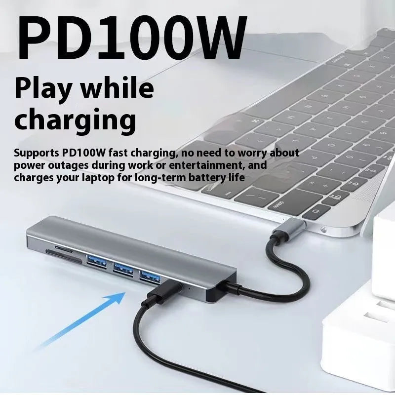 USB-C 7-in-1 expansion dock with HDMI port and USB 3.0 hub showing 15cm cable length