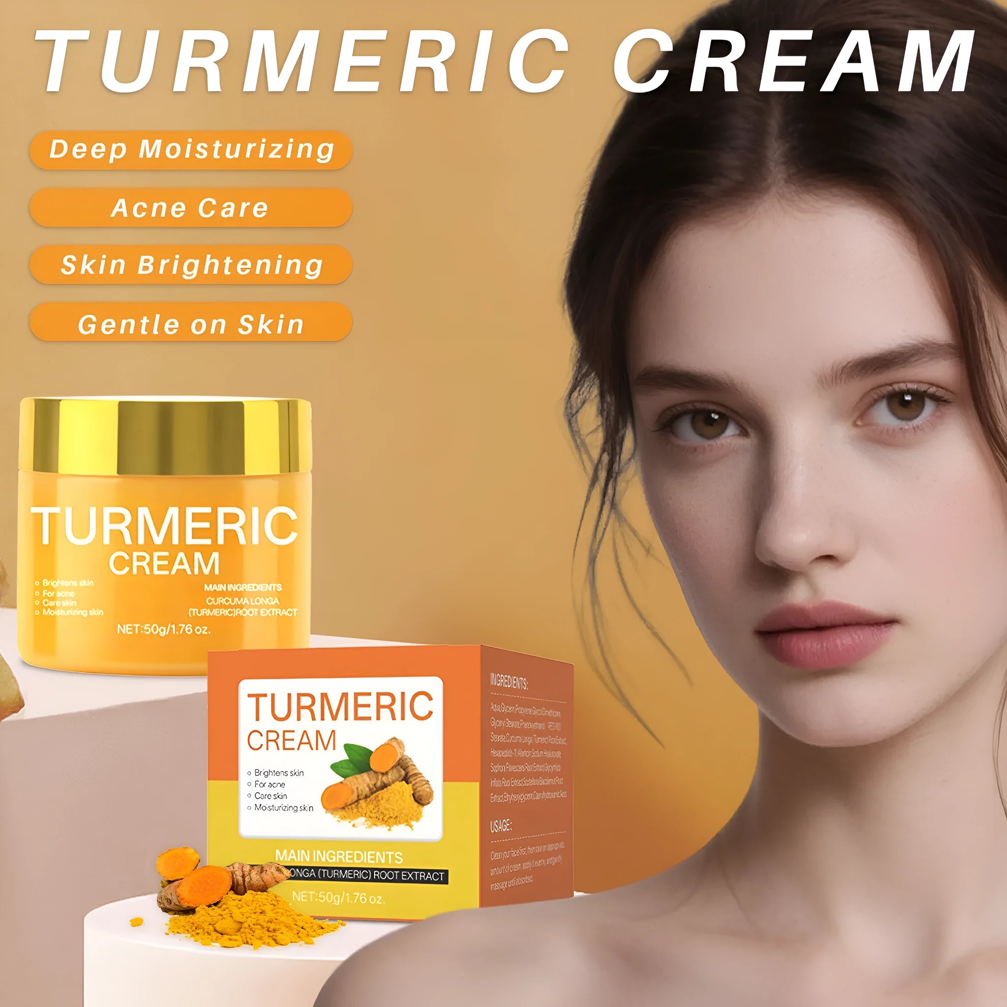 50g brightening moisturising cream jar with hydrating formula measuring 53mm × 48mm