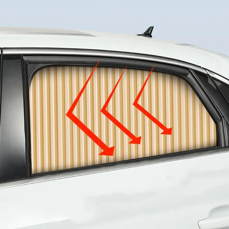 Auto retractable car sun curtain in thick opaque cloth with roller shutter mechanism