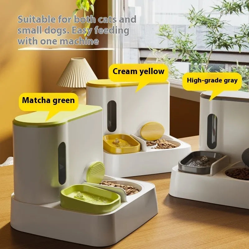 Automatic cat feeder water dispenser with double bowl system and electric circulating water pump in grey colour