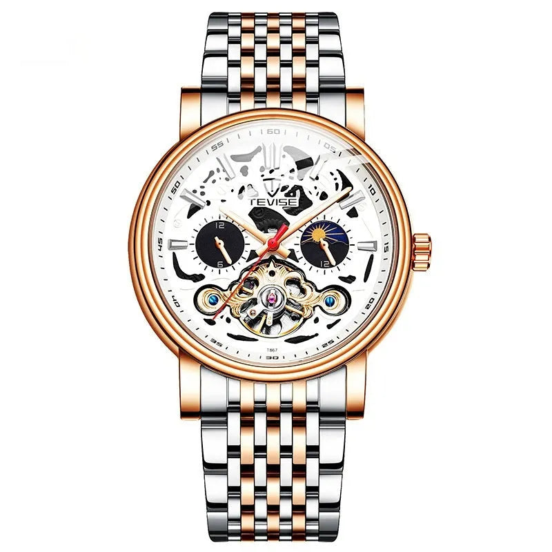 Men's mechanical tourbillon watch with luminous hands and waterproof design in multiple colour options