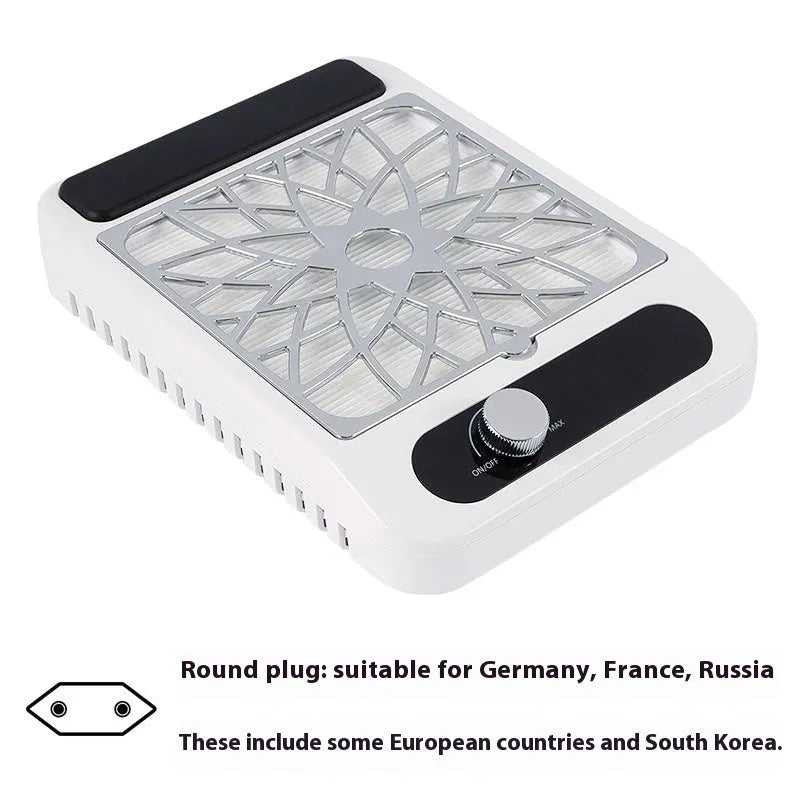 White Q2 style nail dust collector with adjustable speed control and filter net for manicure dust extraction