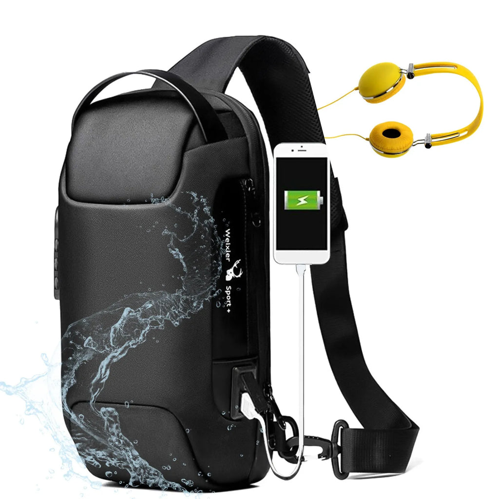 Men's waterproof Oxford cloth anti-theft messenger bag with USB charging port and multiple internal compartments