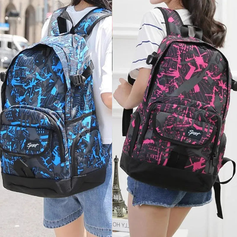 Blue classic nylon large-capacity backpack on a neutral background