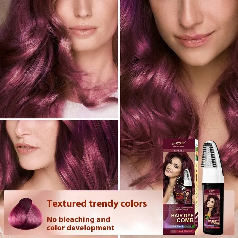 Hair dye cream bottle with comb applicator in black, wine red, dark brown and brown colour options