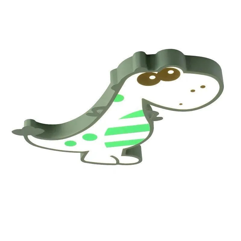 Cartoon dinosaur design ceiling light with a white PVC shade and aluminium body.