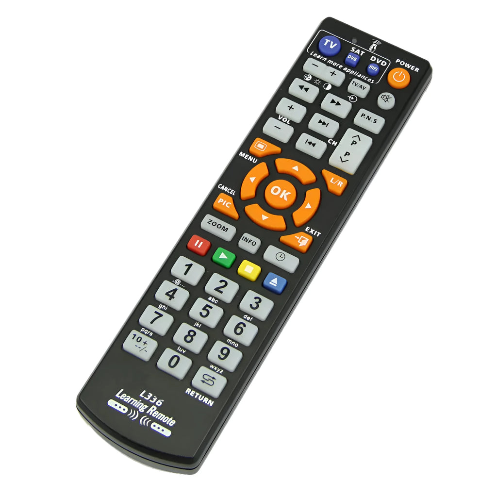 Black L336 learning remote control with full-key layout for universal device programming