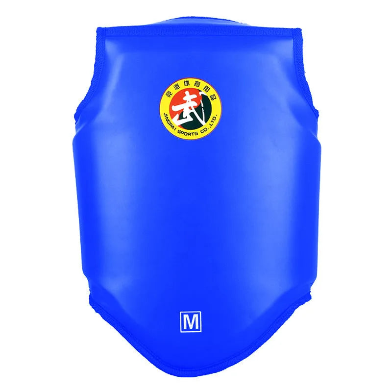 Red boxing helmet and chest protector set for martial arts training and competition