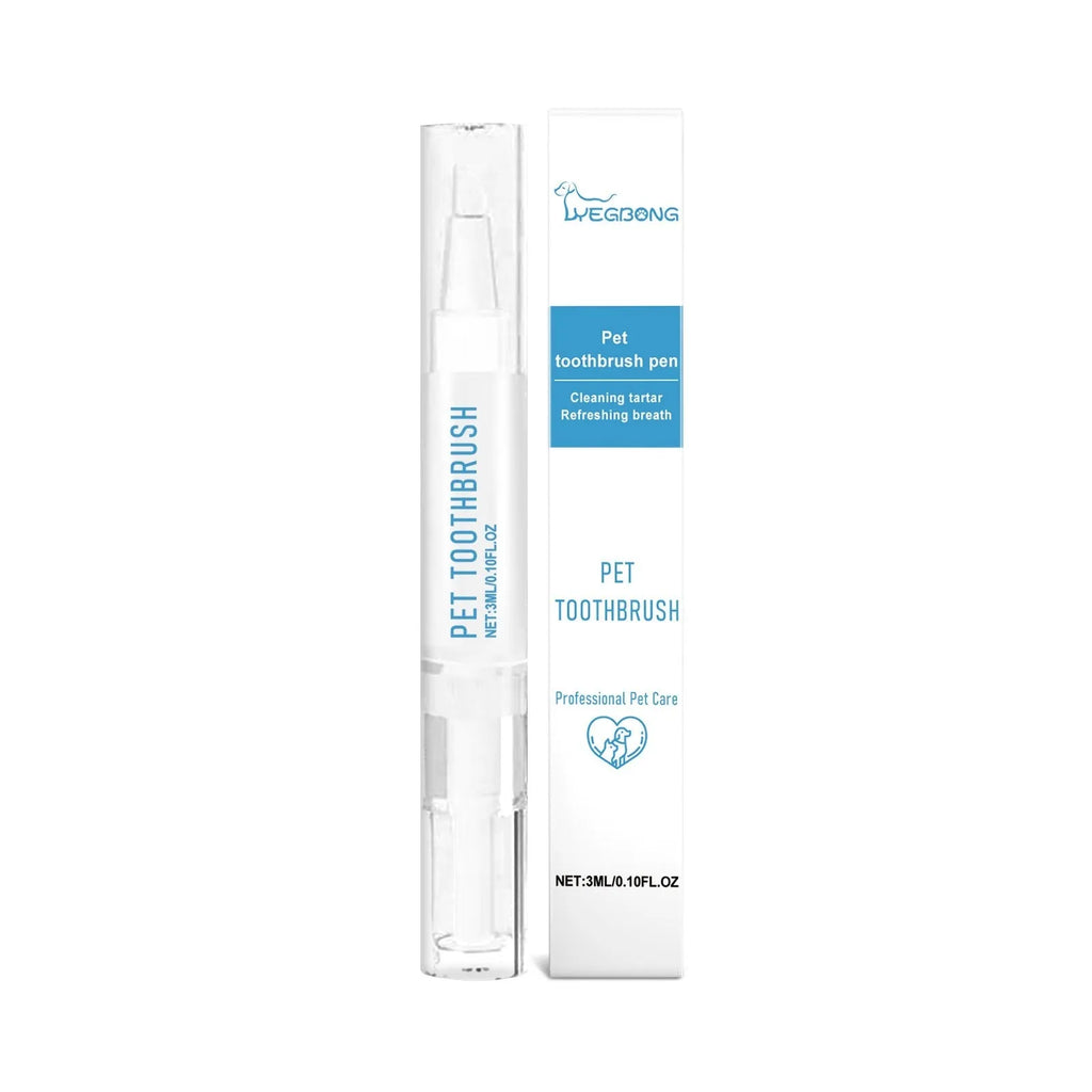 Soft bristle pet toothbrush pen with angled brush head and 3ml toothpaste gel for cats and dogs