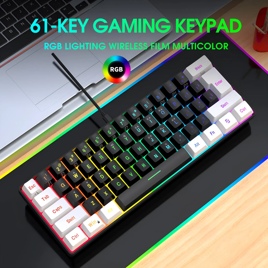 61-key wired membrane keyboard in white and black colour scheme showing compact design and standard key layout