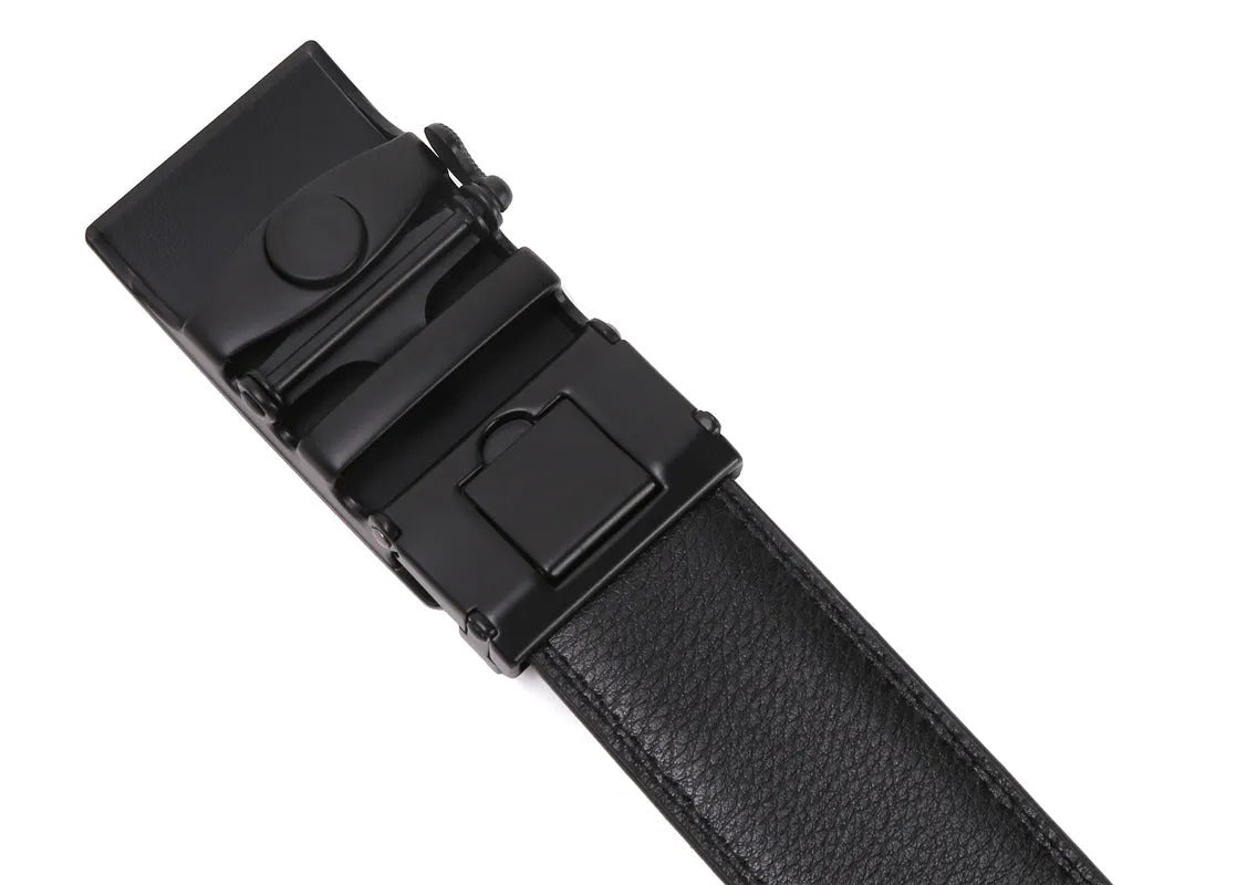 Men's automatic buckle belt in black, 125cm artificial leather with rectangular alloy buckle