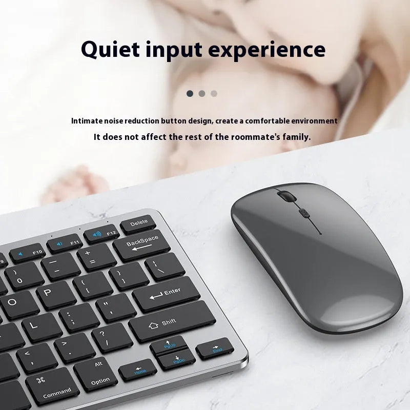 Ultra-thin wireless keyboard and silent mouse set in black with Bluetooth 5.0 and 2.4GHz connectivity options