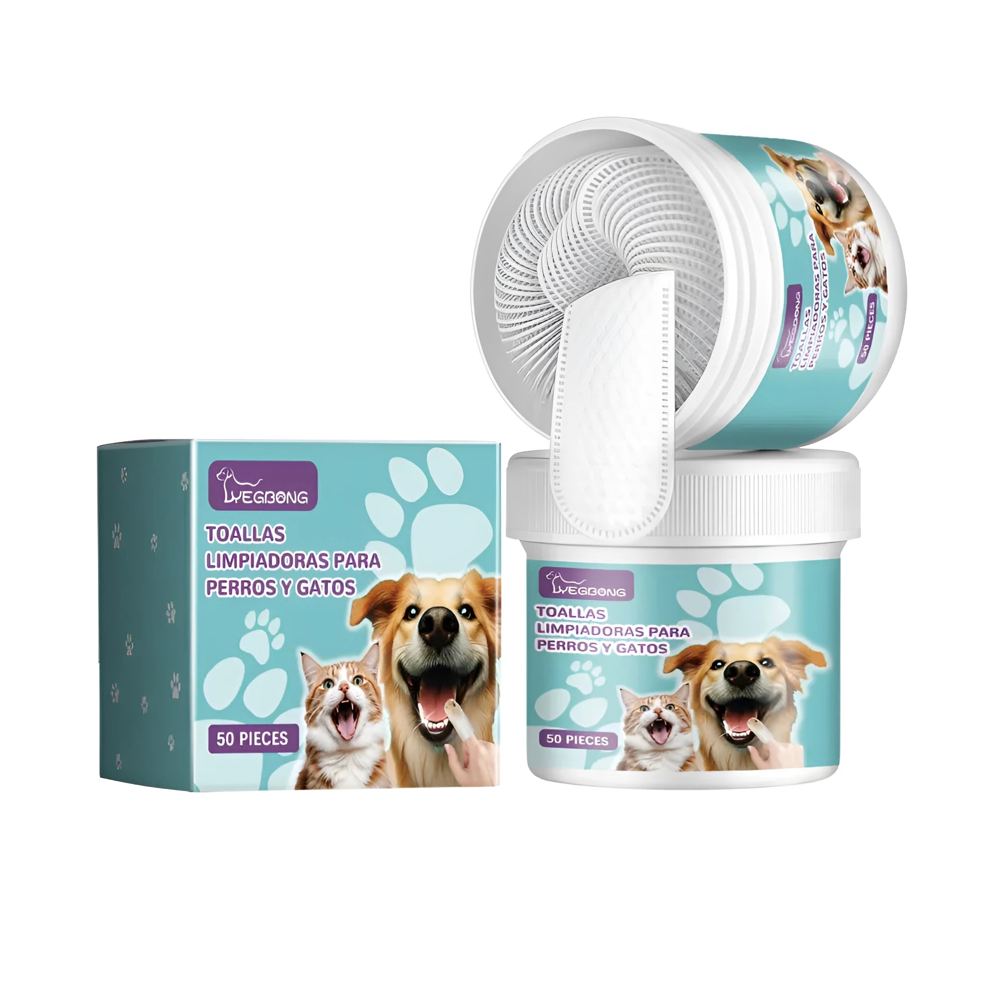 Dog cleaning glove with finger holder for tartar removal, showing dimensions 7.6cm by 8.8cm